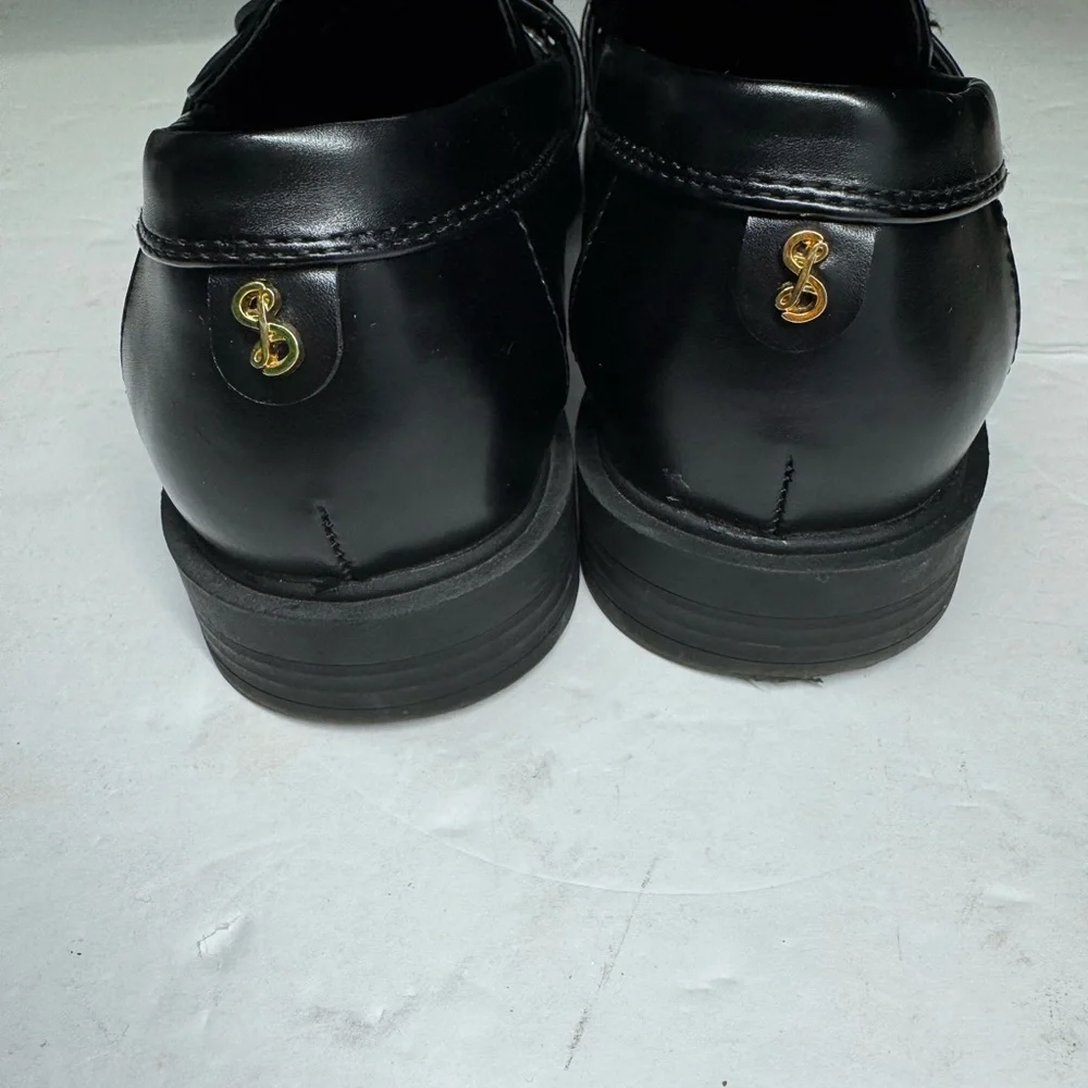 Sam & Libby Black Loafers Gold Accent 8 faux leather preppy work casual slip on